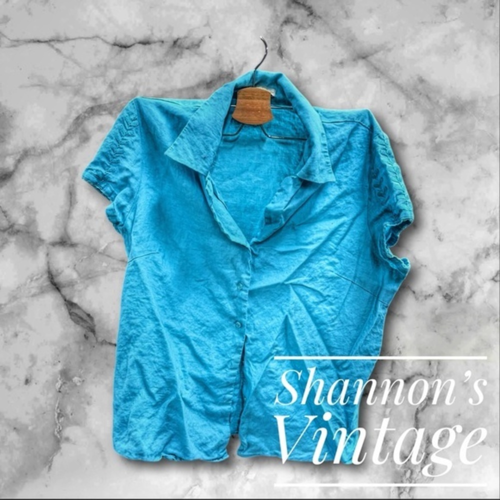 Tweeds 100% Linen Women’s Sz XL Short Sleeve Button Front Blouse A39